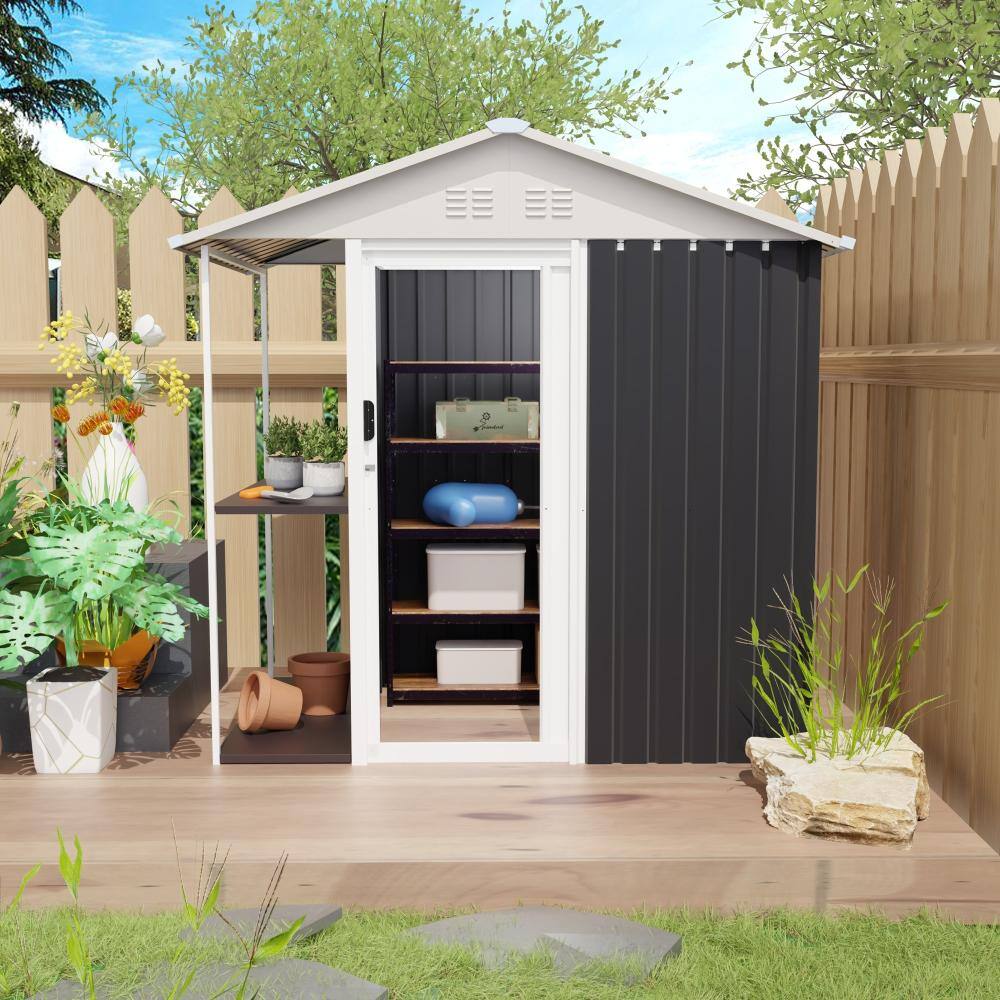 6x4 ft Outdoor Metal Garden Shed with Rack.Gable Roof,Waterproof,Rust-Resistant,Sturdy Iron Frame,Coverage Area-22 sq.ft price history on PriceWatchPro