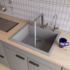 Drop-In Granite Composite 23.63 in. 1-Hole Single Bowl Kitchen Sink in Titanium