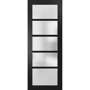 4002 24 in. x 96 in. 5 Panel No Bore 5 Lites Frosted Glass Solid MDF Core Black Finished Pine Wood Interior Door Slab