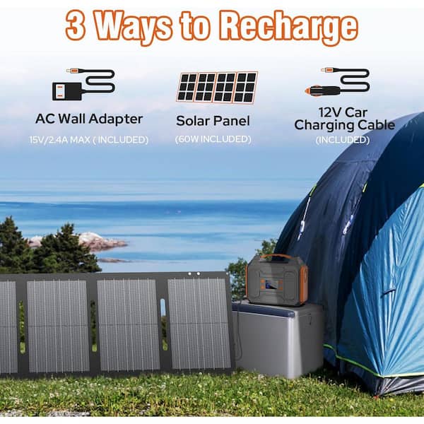 Lukyamzn 300-Watt Portable Solar Generator w/ Foldable 60-Watt Monocrystalline Solar Panel and 280Wh for Camping, RV, Outdoor Use