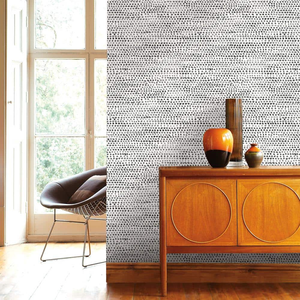 Dazzle Dot 24" Black Self-Adhesive Repositionable Wallpaper Roll
