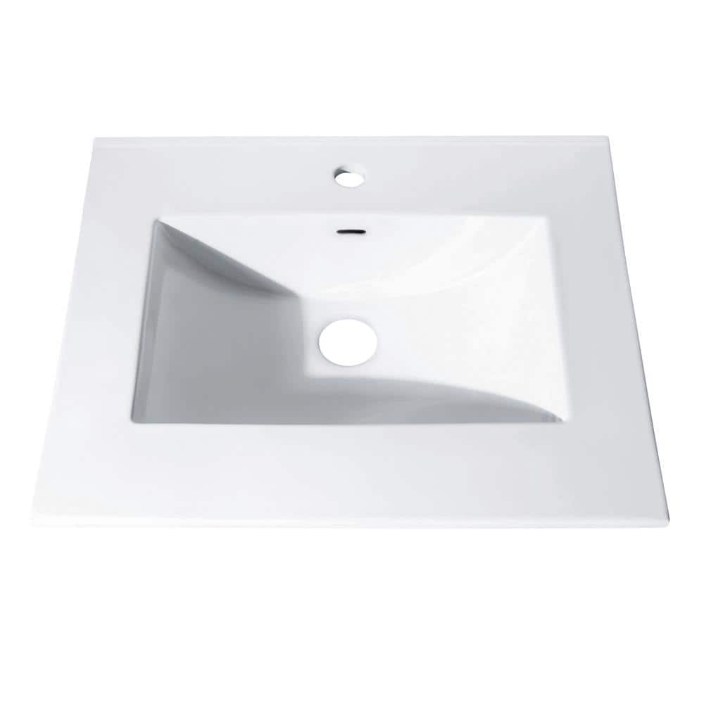White 25" Vitreous China Rectangular Vanity Top
