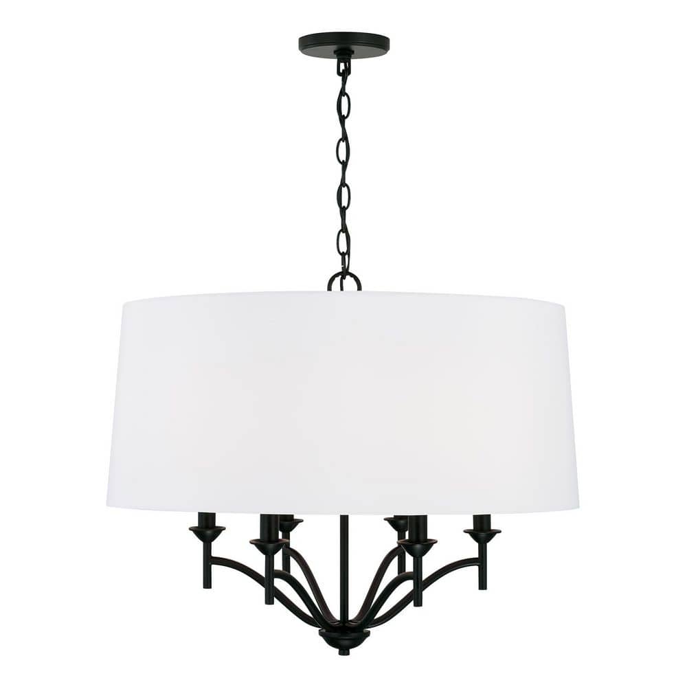 Peyton 26 in. W x 21 in. H 6-Light Drum Pendant Chandelier in Matte Black with White Fabric Shade price history on PriceWatchPro
