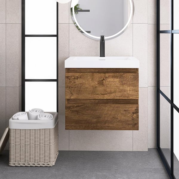 Unbranded 24 in. W x 19.5 in. D x 22.5 in. H Single Sink Bathroom Vanity Side Cabinet in Rose Wood with White Cultured Marble Top