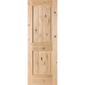 28 in. x 80 in. Knotty Alder 2 Panel Square Top with V-Groove Solid Wood Core Interior Door Slab