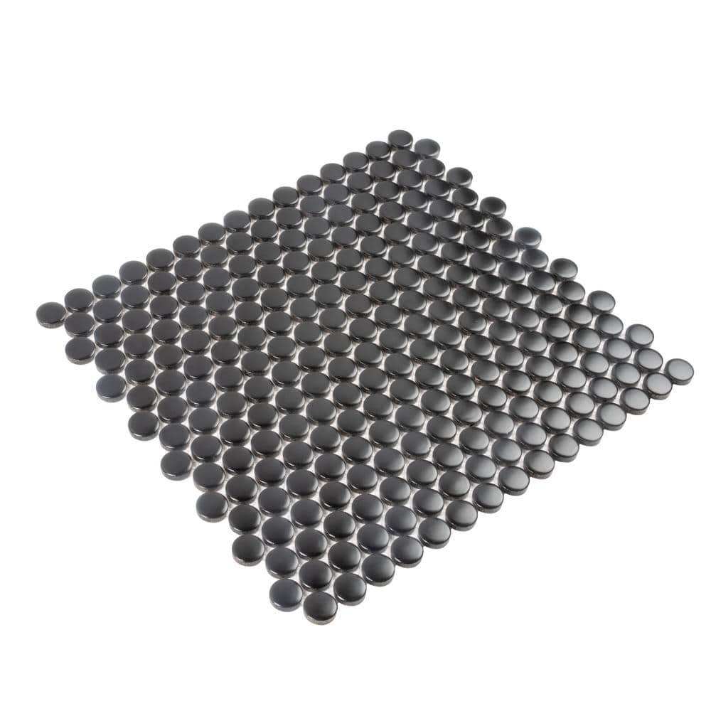 Cirkel 11.46'' x 12.4'' Glossy Black Porcelain Penny Tile Mosaic