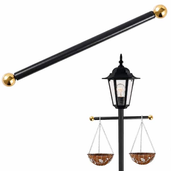 16.1 in Steel Lamp Post Cross Arm Ladder Rest with Finial Balls for Hanging Flags and Feeders Gold inch