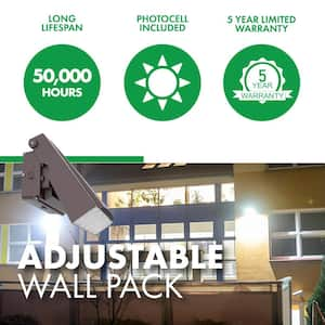 100/150/200-Watt Equivalent Integrated LED Bronze Dusk to Dawn Adjustable Wall Pack Light, 3000K/4000K/5000K