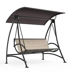 3-Person Metal Porch Patio Swings with Adjustable Canopy