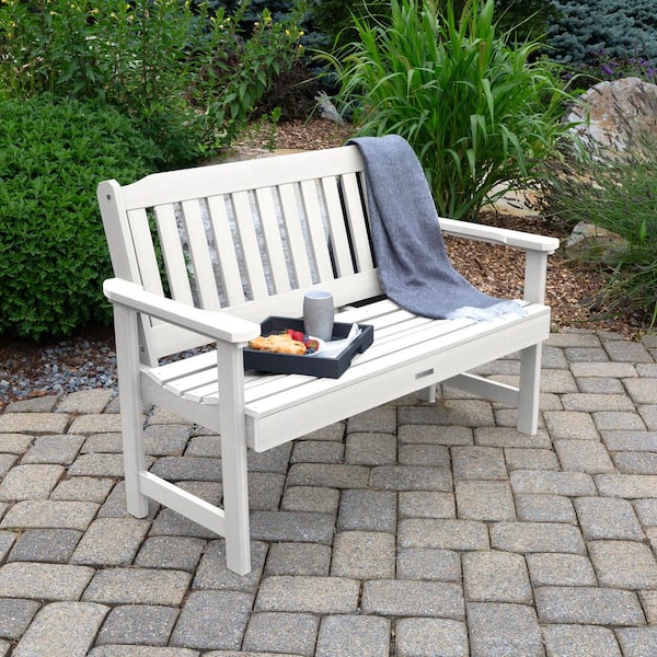 Highwood Lehigh 4 ft. 2-Person White Recycled Plastic Outdoor Garden Bench