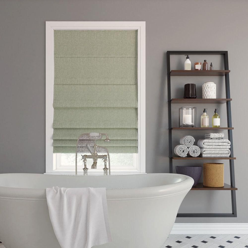 Sage Green Textured Fabric Cordless Blackout Roman Shade 39" x 64"