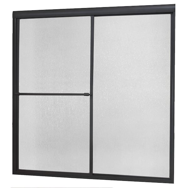 CRAFT + MAIN Tides 56 in to 60 in. W x 58 in. H Framed Sliding Tub Door in Oil Rubbed Bronze with Rain Glass