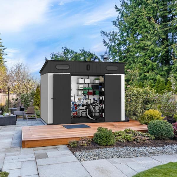Black+ Gray 10 ft. W x 7 ft. D Metal Storage Shed with Floor