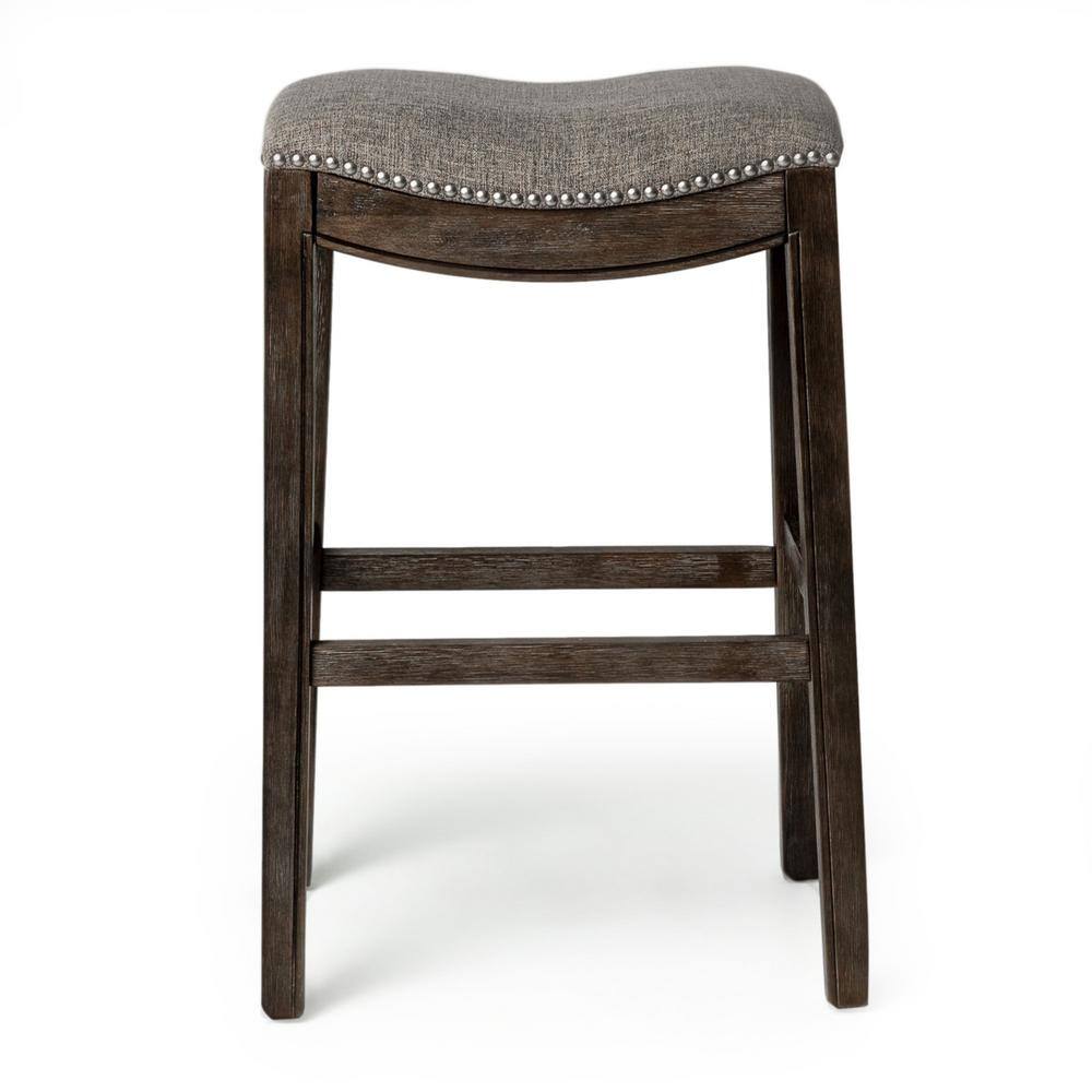 Adrien Saddle-Style Backless Bar Stool in Gray Wirebrush Finish