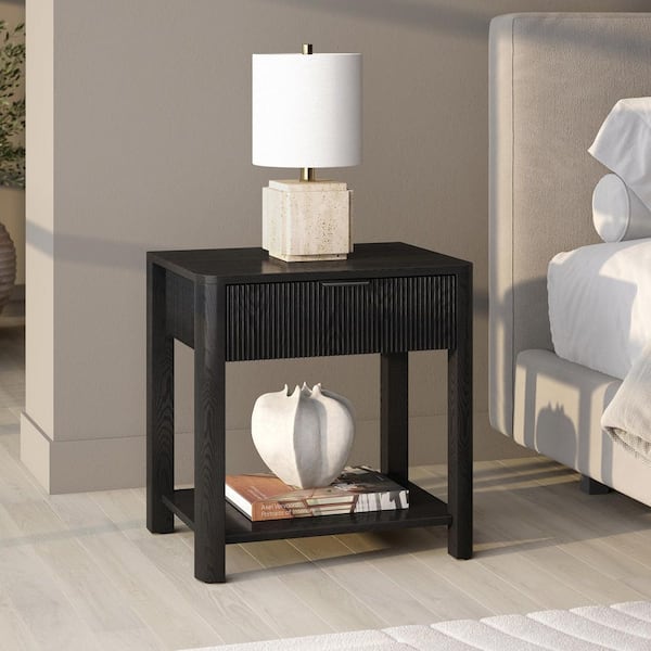 Pomona Black Grain 1 Drawer 23. 625in. W Nightstand