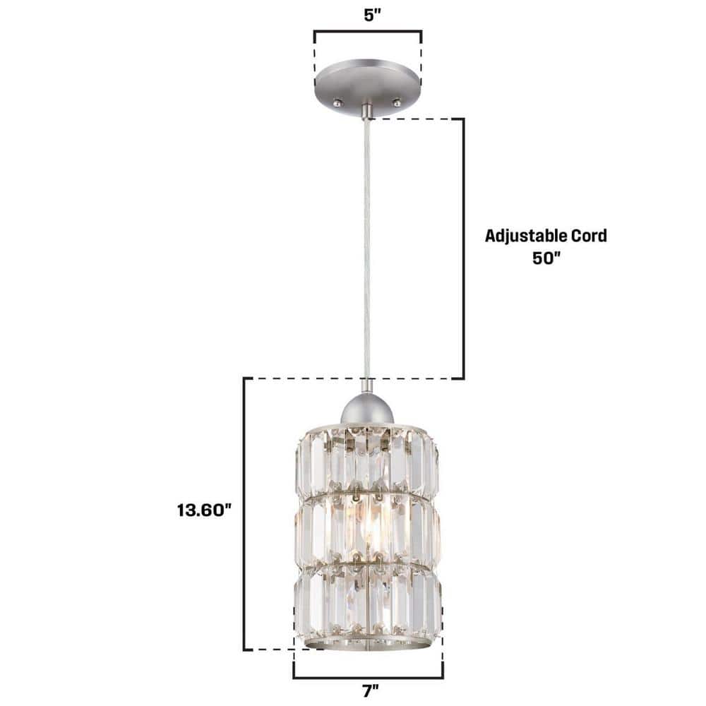 Brushed Nickel Mini Pendant with Crystal Prism Glass Shade