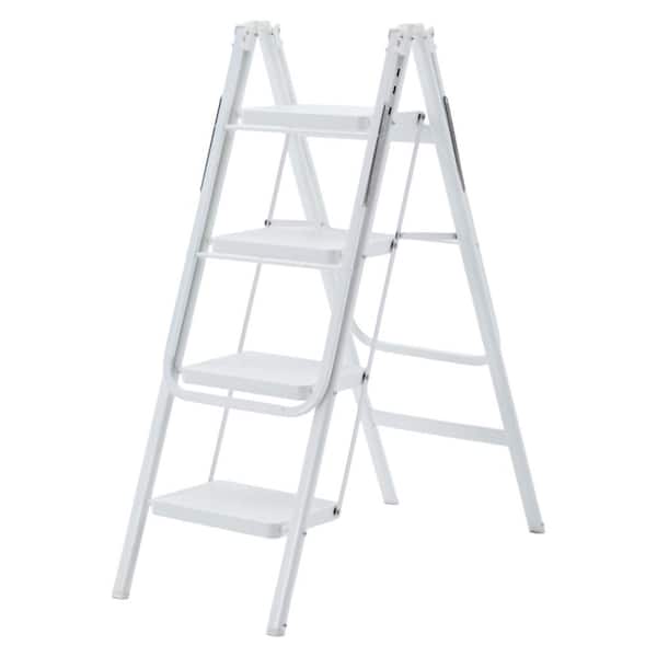 4-Step Compact Iron Folding Step Stool with Drying Rack, 9 ft. Reach, 300 lb. ANSI Type IA