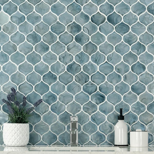 MSI Blue Shimmer Arabesque Glossy Glass Patterned Look Wall Tile