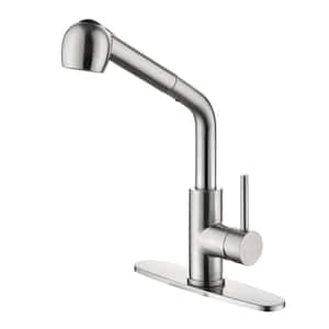 Single Handle Pull Out Sprayer Kitchen Faucet Deckplate Included Stainless Steel Kitchen Sink Faucets in Brushed Nickel