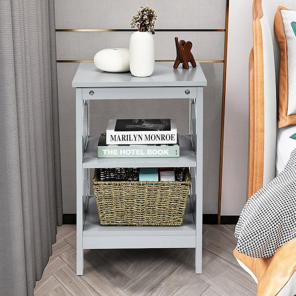 3-tier Nightstand Sofa Side End Accent Table Storage Display Shelf Grey