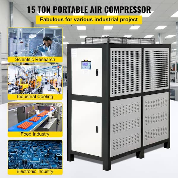 Air-Cooled Chiller Industrial 5-Ton Finned Condenser Portable Conditioner 53L Stainless Steel Water Tank, 5 HP