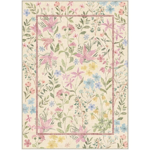 Pink Love Pink 9 ft. x 12 ft. Floral Washable Area Rug
