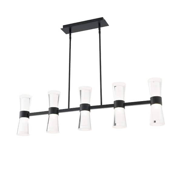 Hourglass 36 in. 5-Light Black Integrated LED Pendant Light Selectable 4CCT 2700K-3000K-3500K-4000K