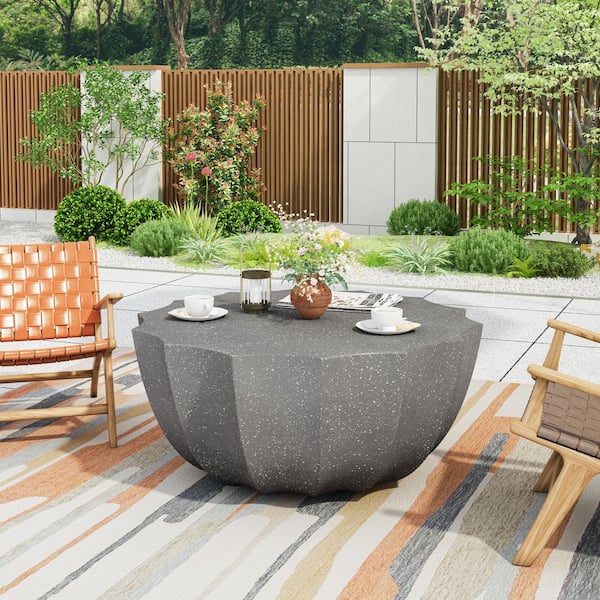 35.43 in. Modern Outdoor Waterproof Round Coffee Table, Suitable for Patios, Gardens, and Backyards (Grey)