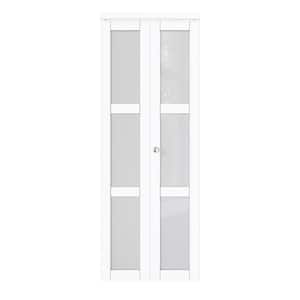 30 in. x 80 in. 3-Lite Frosted Glass Solid Core MDF White Finished Closet Bi-Fold Door with Hardware