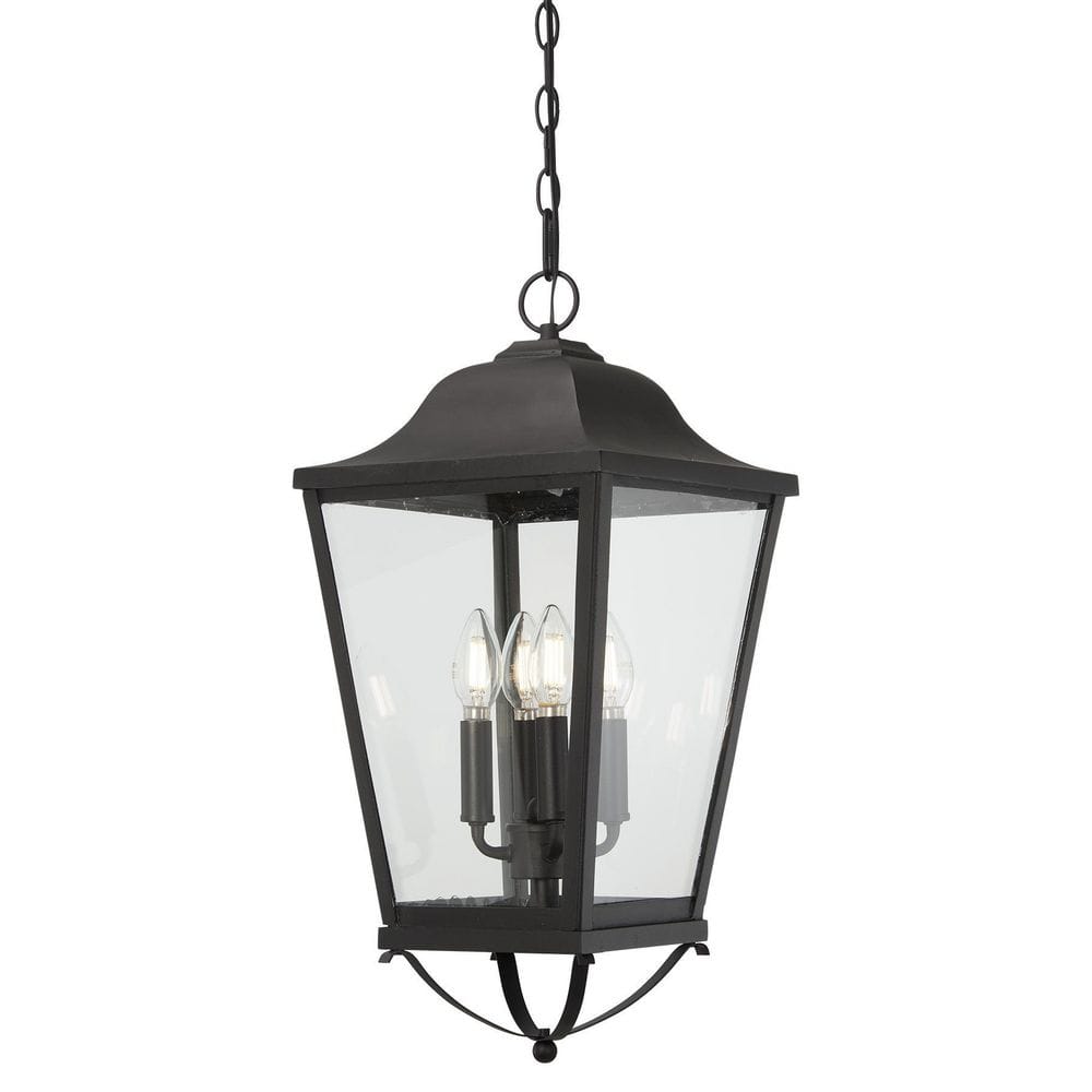 Minka Lavery Savannah 4-Light Black Outdoor Pendant Light with Clear ...