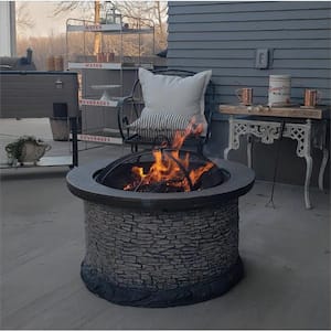 Lankershim Stone 31.89 in. x 24.21 in. Round Steel Wood Burning Firepit