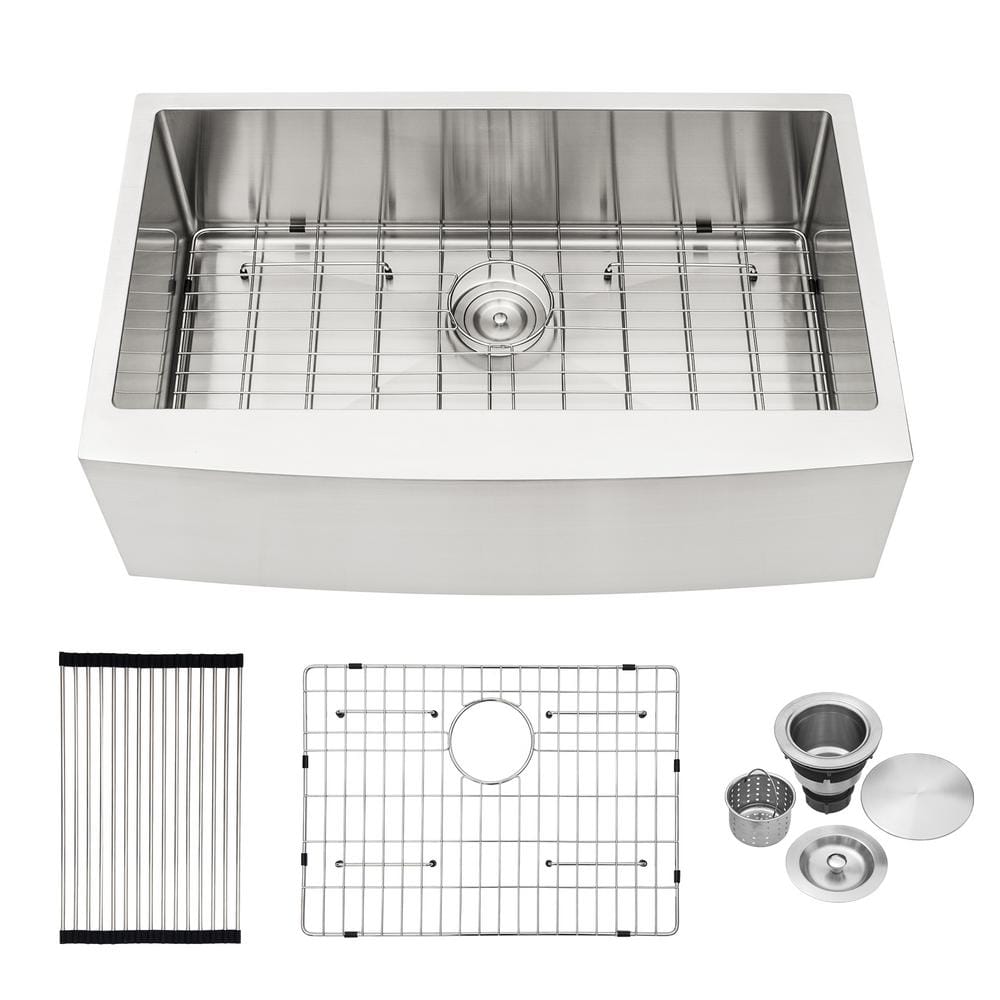 30 in. Farmhouse/Apron-Front Single Bowl 16-Gauge Brushed Nickel Stainless Steel Kitchen Sink with Accessories price history on PriceWatchPro