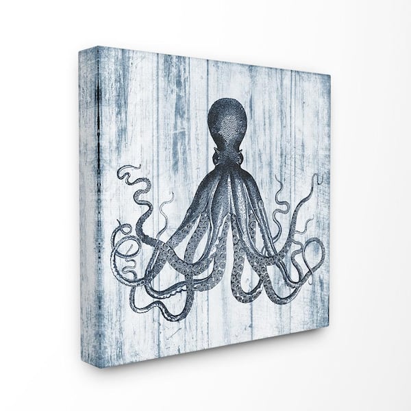 Stupell Industries 30 in. x 30 in. "Blue Distressed Octopus Ocean Animal Illustration" by Piddix Printed Canvas Wall Art