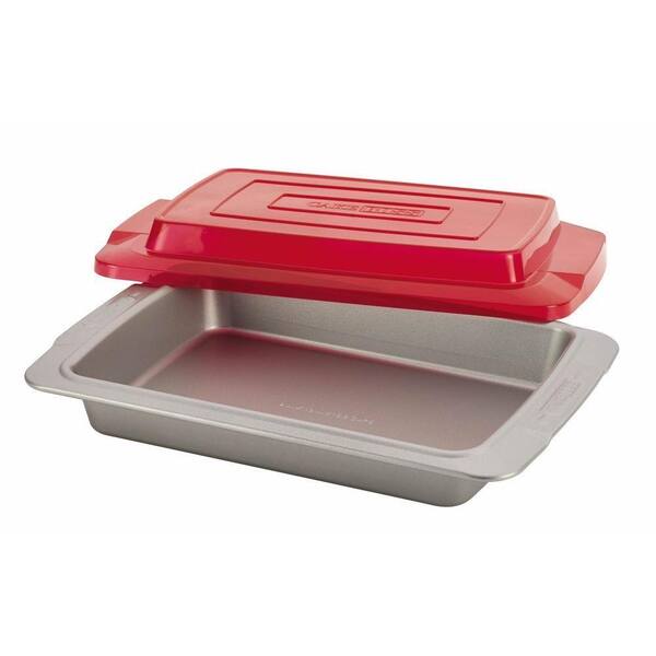 Cake Boss Deluxe Nonstick Bakeware 9 in. x 13 in. Covered Cake Pan in Gray