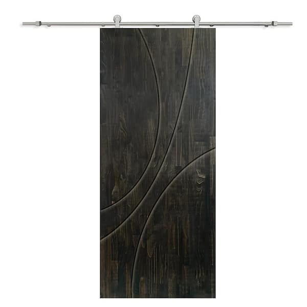 CALHOME 30 in. x 80 in. Charcoal Black Stained Pine Wood Modern Interior Sliding Barn Door with Hardware Kit