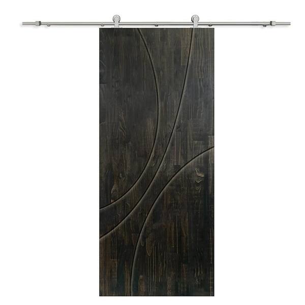CALHOME 24 in. x 80 in. Charcoal Black Stained Pine Wood Modern Interior Sliding Barn Door with Hardware Kit