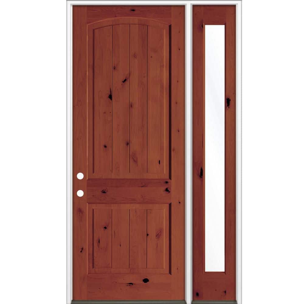 56 in. x 96 in. Knotty Alder Arch Top Right-Hand/Inswing Clear Glass BEHR Amaretto Stain Wood Prehung Front Door w/ RFSL price history on PriceWatchPro