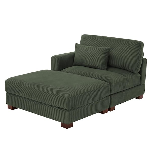 Uixe Modern Left Arm Facing Green Corduroy Polyester Upholstered Sectional Chaise Lounge with Ottoman