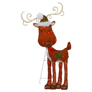 32 in. Lighted 2D Chenille Reindeer Outdoor Christmas Decoration