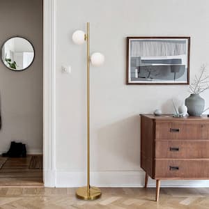 2-Light Globe Gold Floor Lamp Mid Century Modern Mininialist Antique Decorative Pole Corner Floor Lamp for Bedroom Sofa