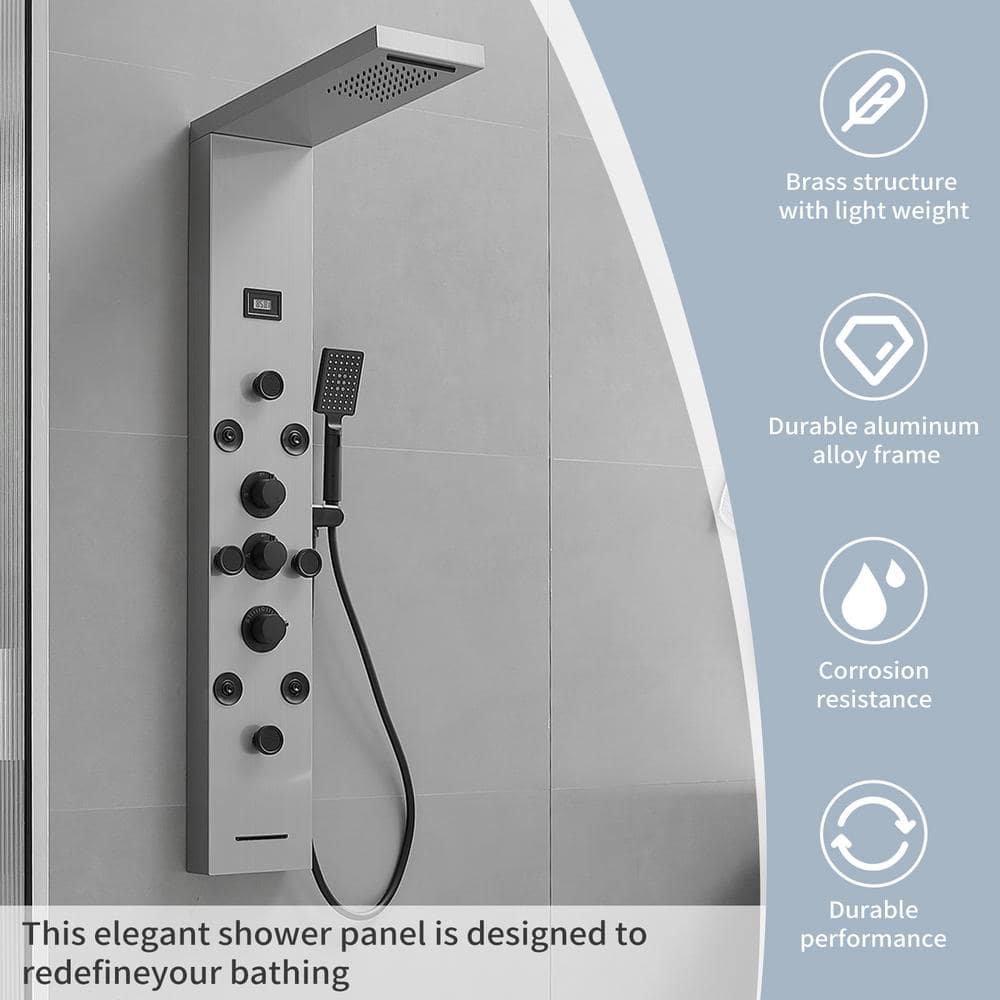 Black Nickel 8-Jet Rainfall Shower Panel System with Handheld Wand