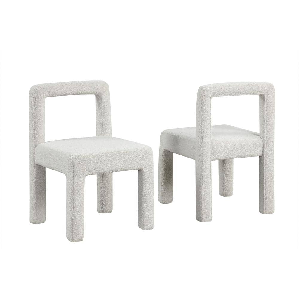 Cream Boucle Upholstered Low Back Side Chair with Metal Frame