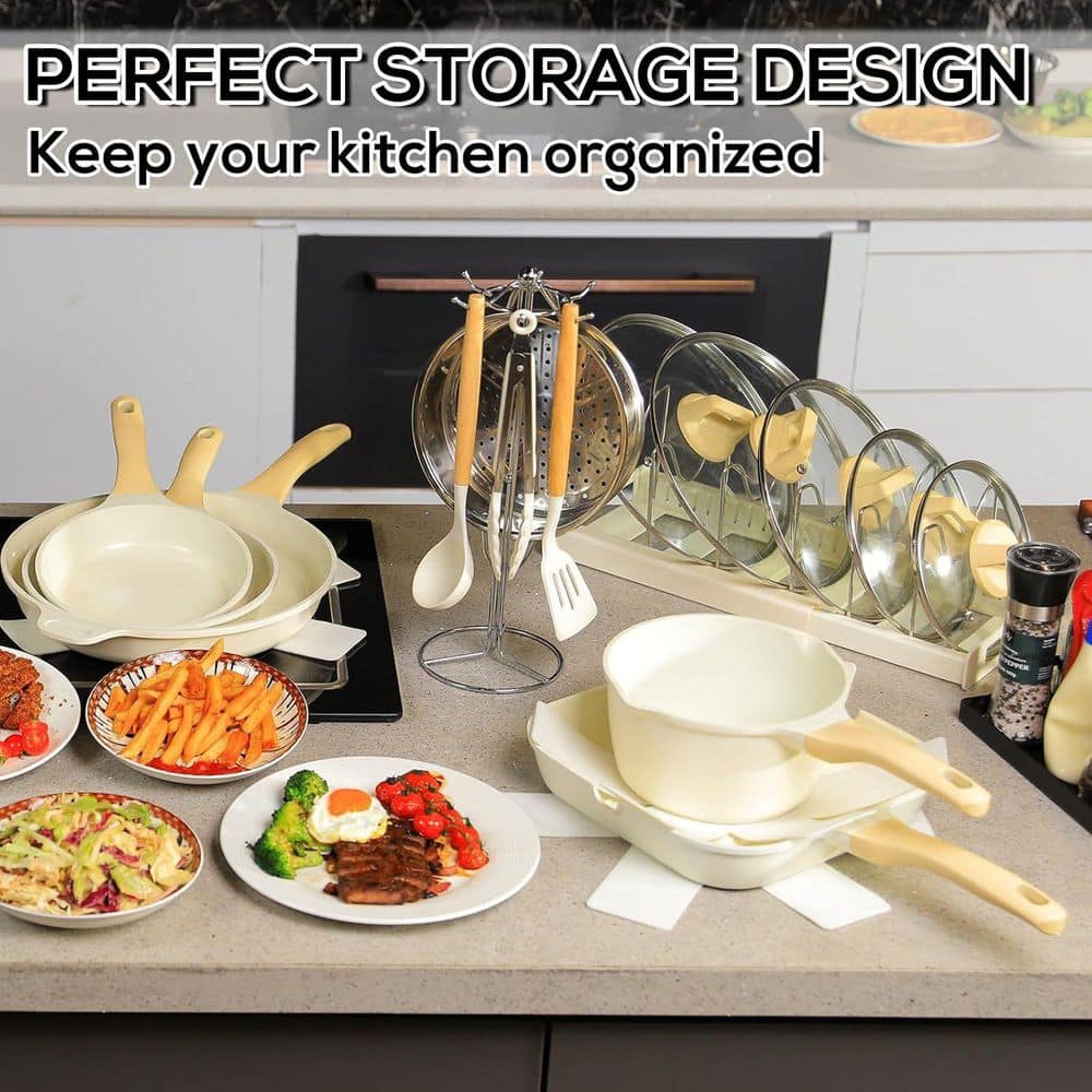 17-Piece White Aluminum Non-Stick Cookware Set with Utensils