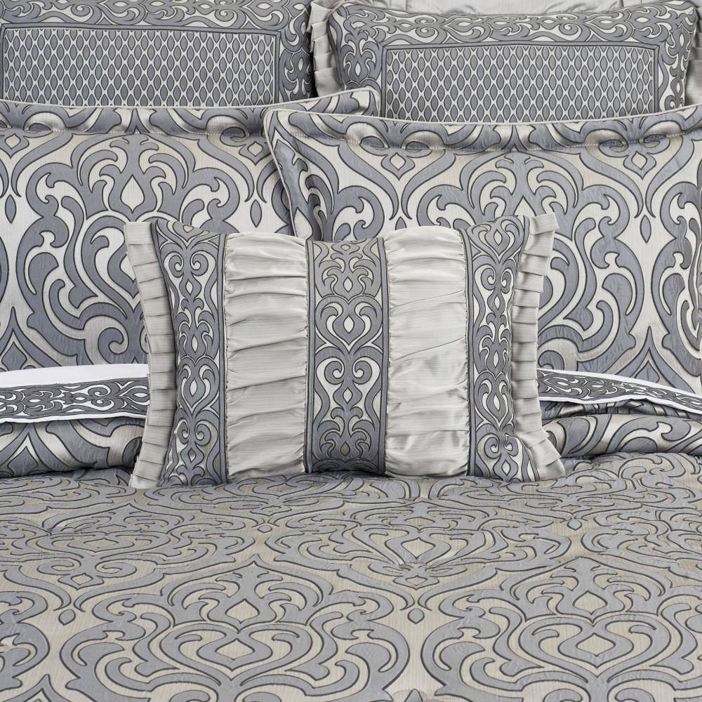 Pewter Satin Rectangular Throw Pillow with Frills