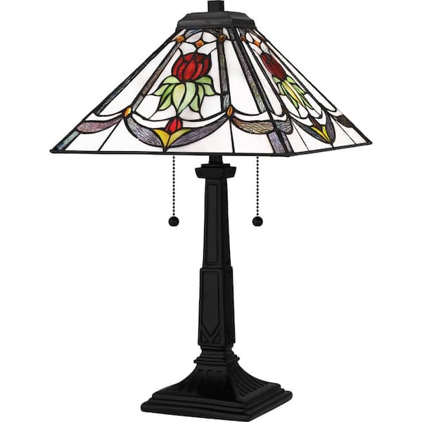 Quoizel Collingwood 23 in. Matte Black Table Lamp with Multicolor Art Glass Shade