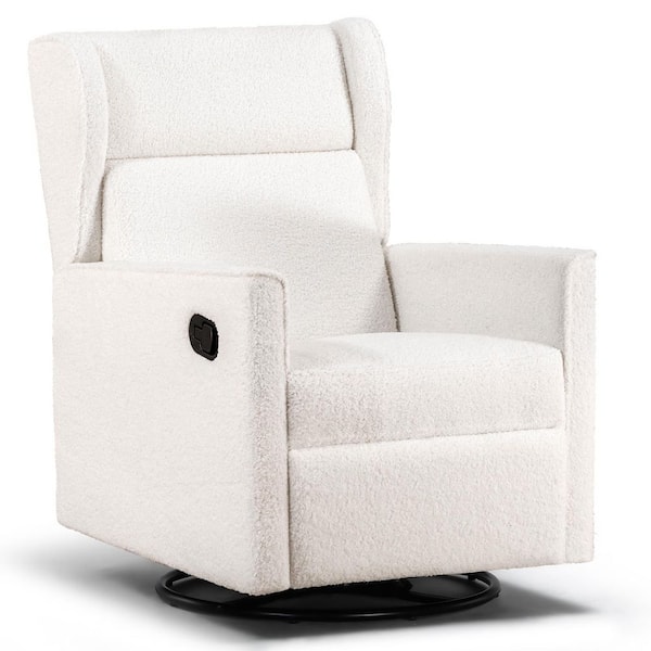 Swivel Rocker Recliner Teddy Upholstered Nursery Rocking Chair Manual Glider Reclining Chair,Beige