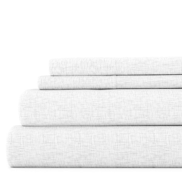 Becky Cameron Premium Ultra Soft 4-Piece White Chambray Style Pattern Microfiber Queen Sheet Set