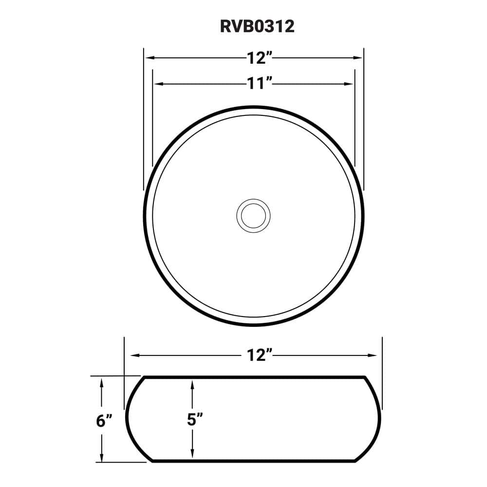 Ruvati 12" Round White Ceramic Above-Counter Vessel Sink