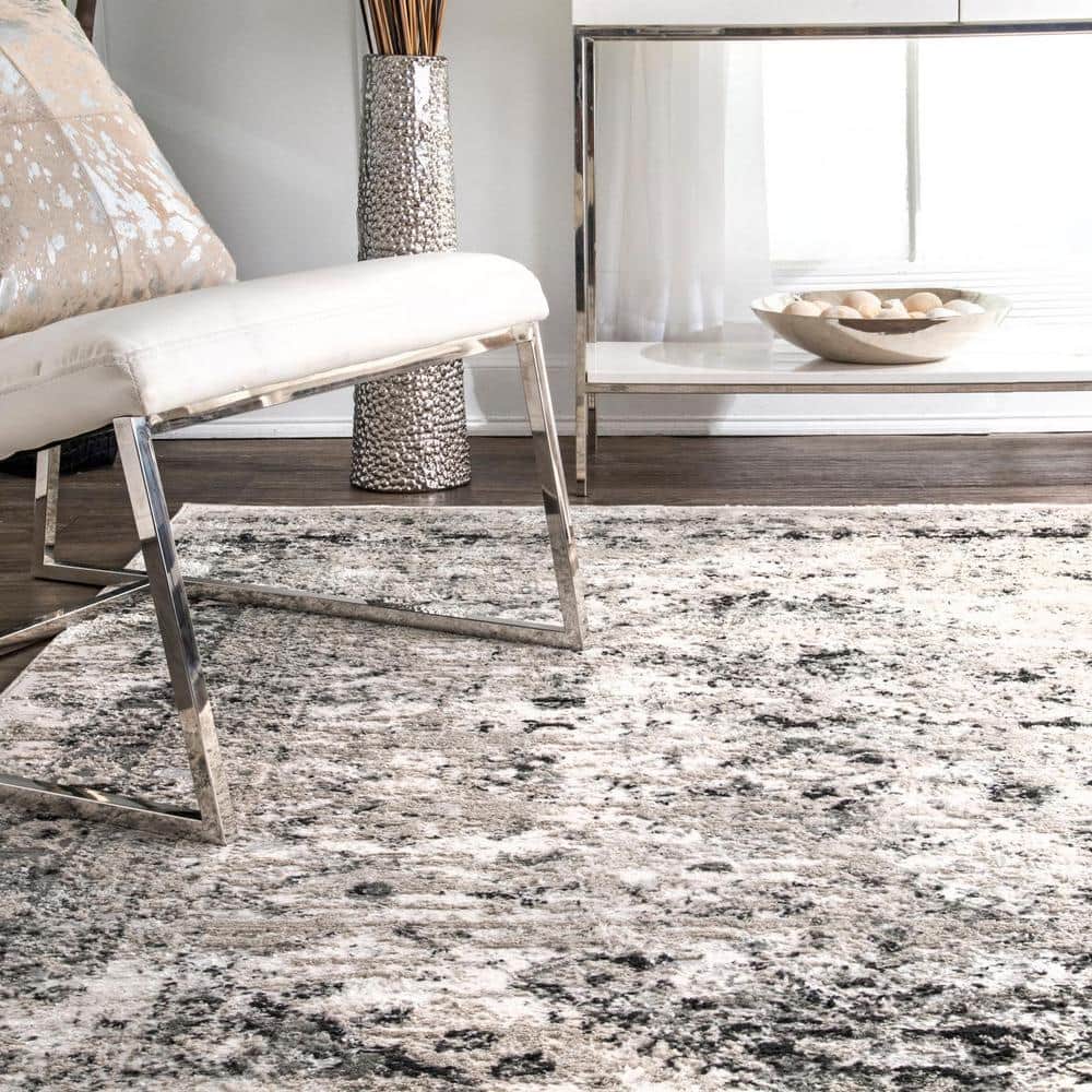 Silver Round Vintage Medallion Synthetic Area Rug