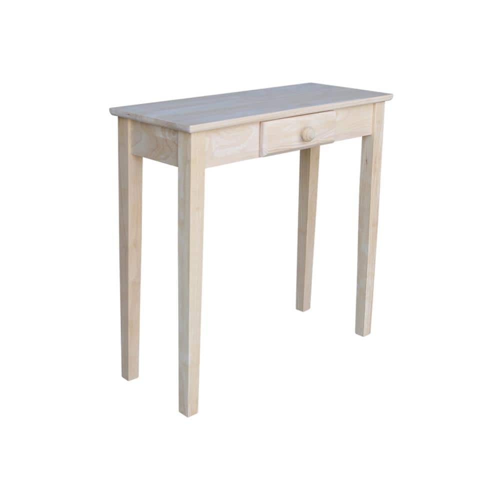 Unfinished Parawood Rectangular Hall Table with Drawer